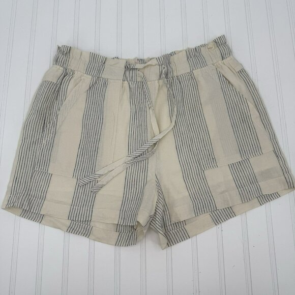 Thread & Supply Cream Blue Stripe Linen Blend Shorts Elastic Waist Coastal Sz‎ M - Picture 1 of 7